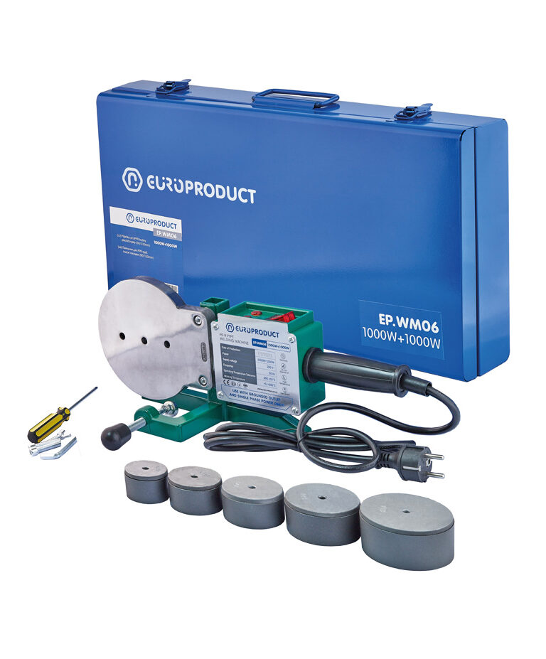 ПАЯЛЬНИК ДЛЯ PP-R ТРУБ, НАСАДКИ ПЛОСКИЕ, 1000W+1000W EP.WM06